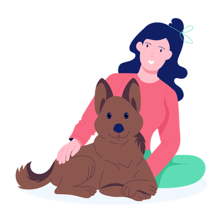 Woman enjoying time with Dog  Illustration