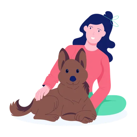 Woman enjoying time with Dog  Illustration