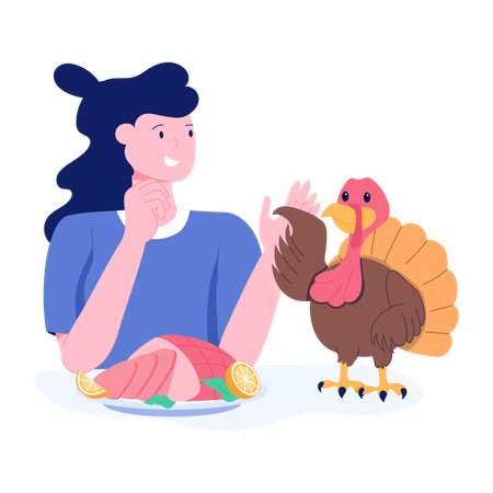 Woman enjoying Turkey Day  Illustration