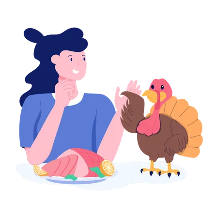 Woman enjoying Turkey Day  Illustration