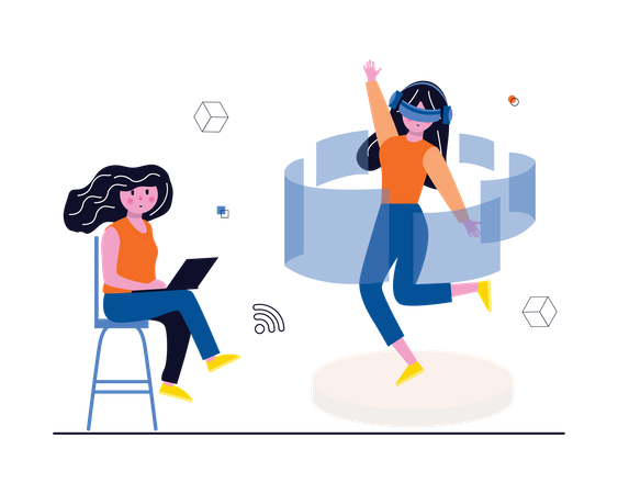 Woman enjoying virtual reality technology  Illustration