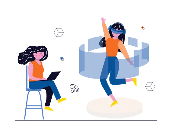 Woman enjoying virtual reality technology  Illustration