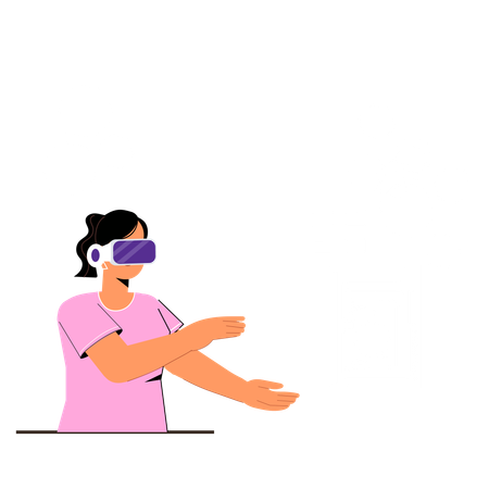 Woman enjoying VR experience using VR goggles  Illustration