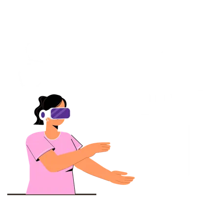 Woman enjoying VR experience using VR goggles  Illustration