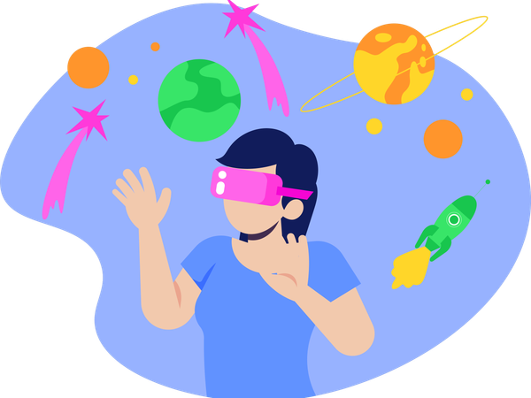 Woman Enjoying Vr Space  Illustration