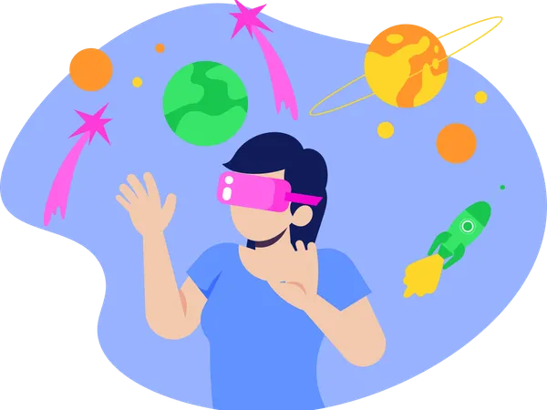Woman Enjoying Vr Space  Illustration