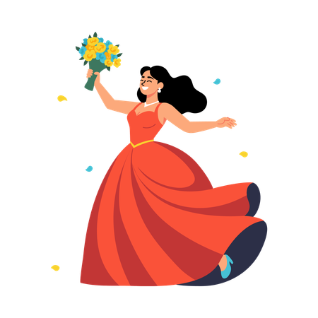 WoMan enjoying Wedding Celebration  Illustration