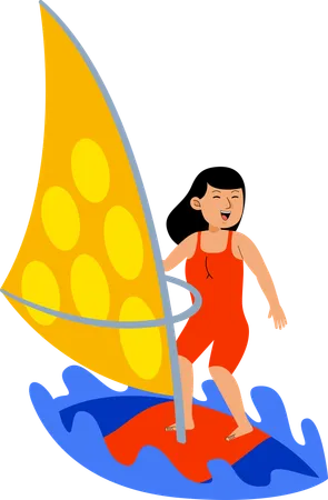 Woman Enjoying windsurfing at Beach  Illustration