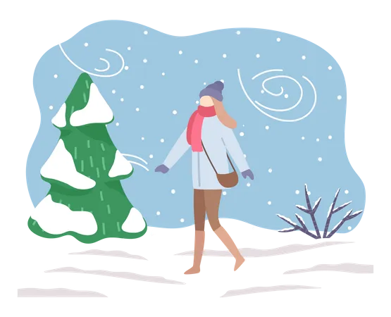 Woman enjoying winter season  Illustration