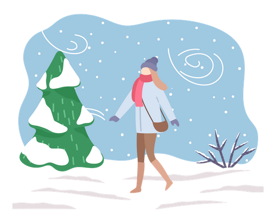 Woman enjoying winter season  Illustration