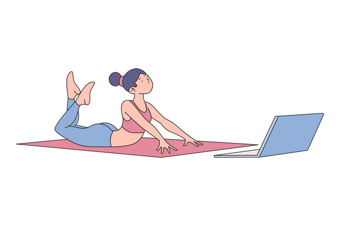 Woman Enjoying Yoga Online Class  Illustration