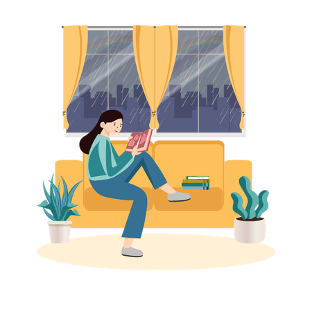 Woman enjoys Book Time Travel  Illustration
