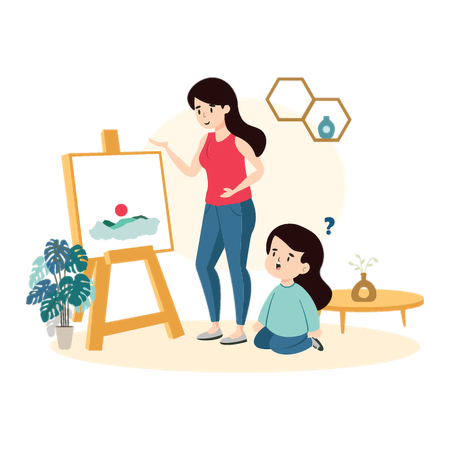 女性が初めてのキャンバスワンダーを楽しむ  イラスト