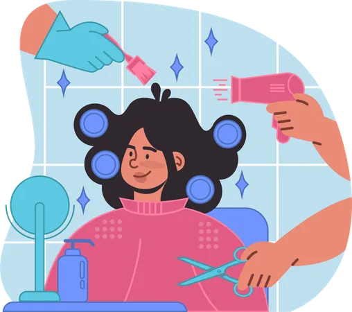 Woman enjoys hair color at beauty salon  Illustration