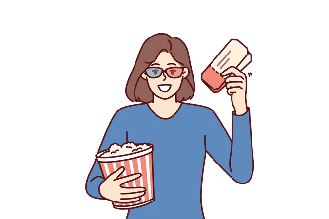 Woman enjoys her favorite movie  Illustration