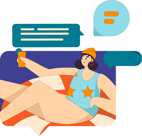 Woman enjoys her swimming while chatting online  Illustration