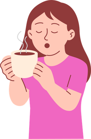 Woman Enjoys Hot Beverage  Illustration