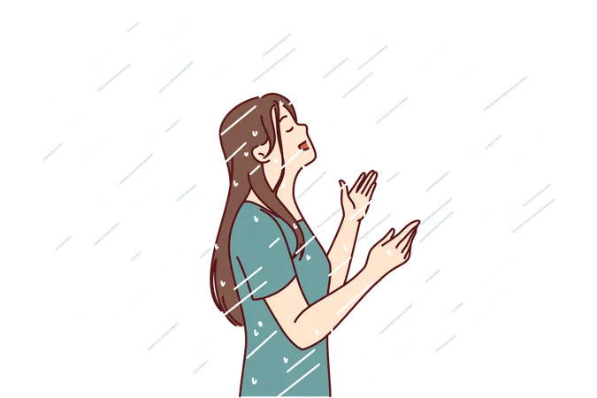 Woman enjoys rain  Illustration