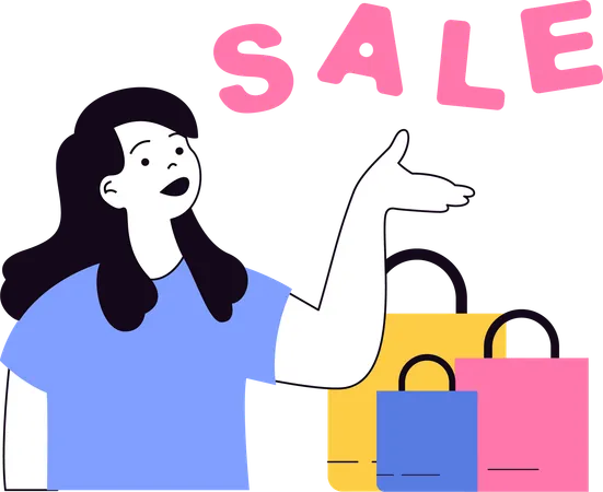 Woman enjoys sale shopping  Illustration