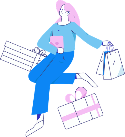 Woman enjoys sale shopping  Illustration