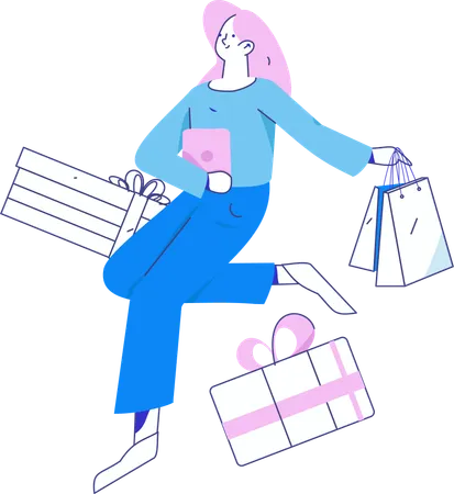 Woman enjoys sale shopping  Illustration