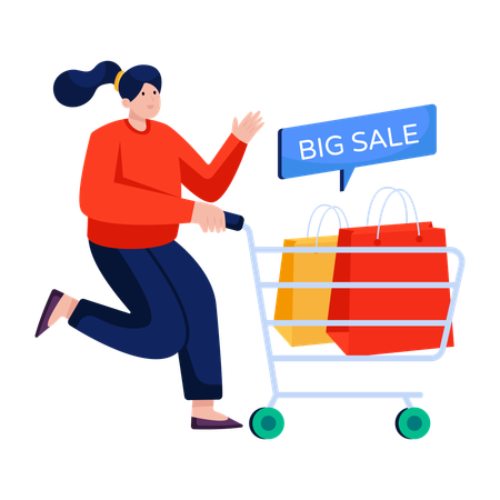 Woman enjoys Shopping discount  Illustration