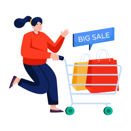 Woman enjoys Shopping discount  Illustration