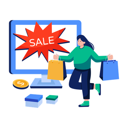 Woman enjoys Shopping sale  Illustration