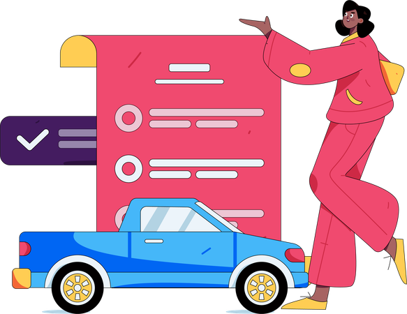 Woman enrolls her car into automobile protection procedure  Illustration