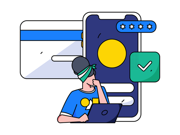 女性がカードのセキュリティを確保  イラスト