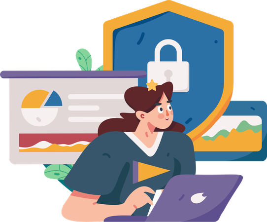 Woman ensures code security through analysis page  Illustration