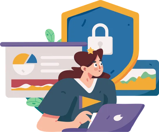 Woman ensures code security through analysis page  Illustration