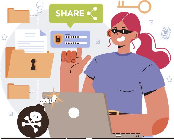 Woman ensures cyber security  Illustration