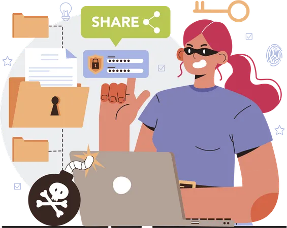 Woman ensures cyber security  Illustration
