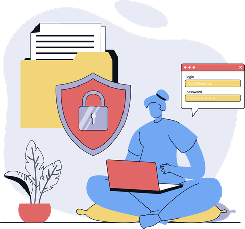Woman ensures data security  Illustration