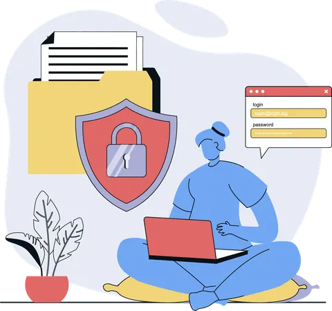 Woman ensures data security  Illustration