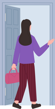 Woman Entering Door  Illustration