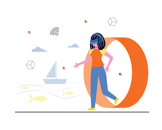 Woman entering into virtual reality  Illustration