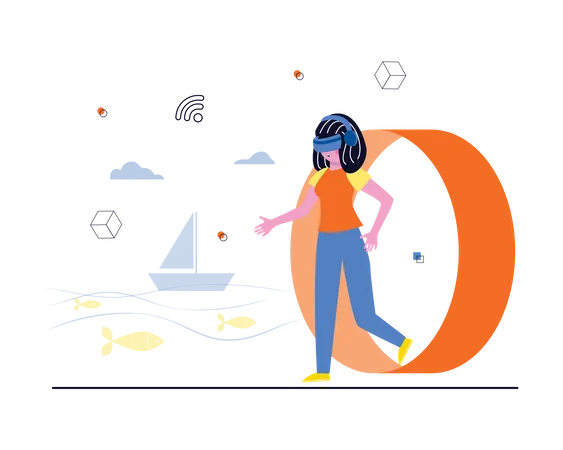 Woman entering into virtual reality  Illustration