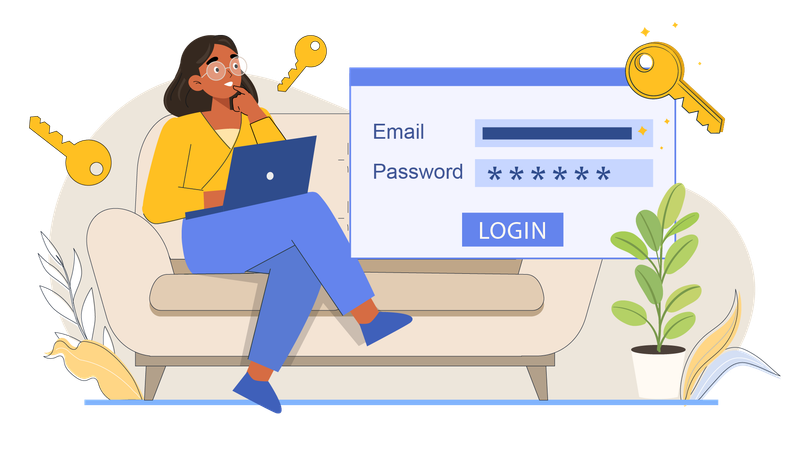 Woman entering login credentials  Illustration