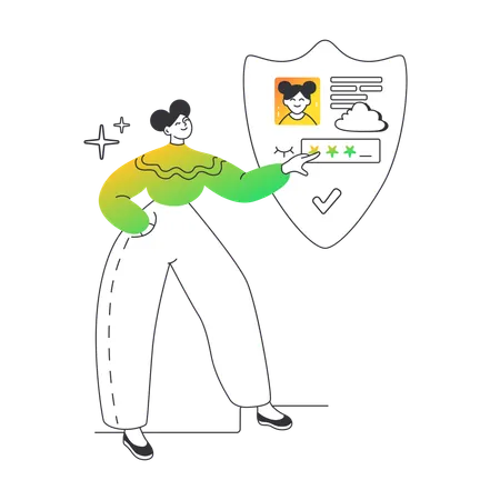 Woman enters a password to her personal information  Illustration
