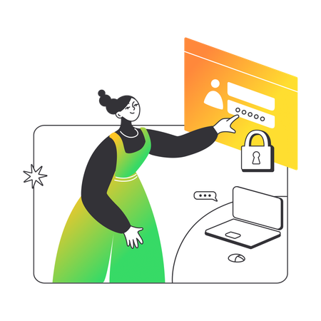 Woman enters password at work  Illustration