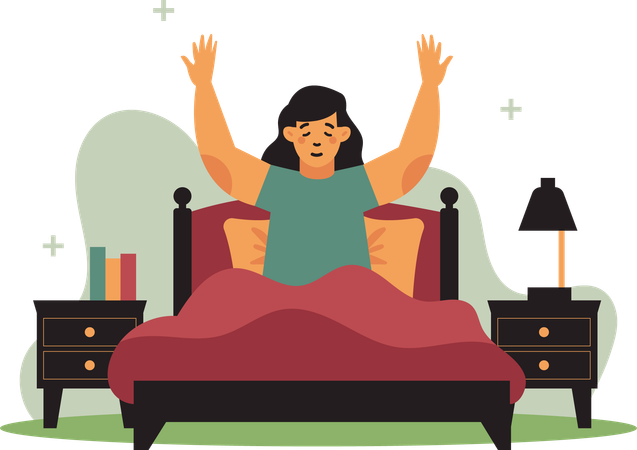 Woman entertains herself in bed  Illustration