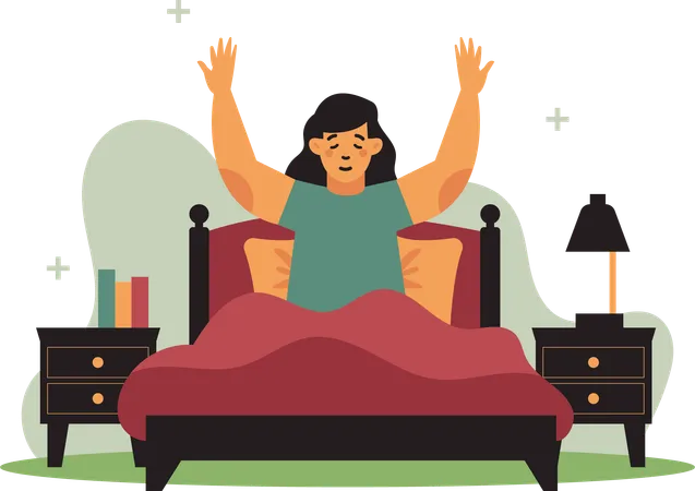 Woman entertains herself in bed  Illustration