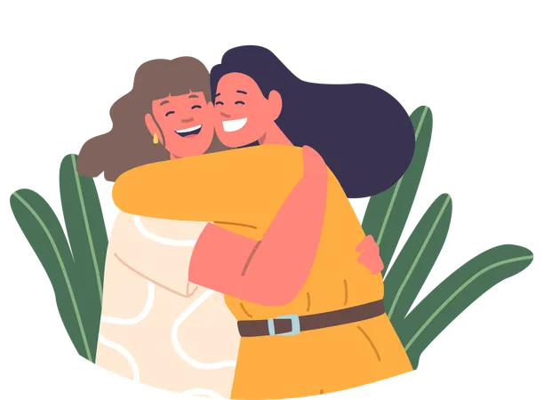 Family Characters In A Heartfelt Embrace Woman Envelops Her Mother With Warmth Expressing Love And Gratitude Their Connection Embodying The Bond Of A Cherished Relationship Vector Illustration Illustration