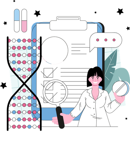 Woman examines genes report  Illustration