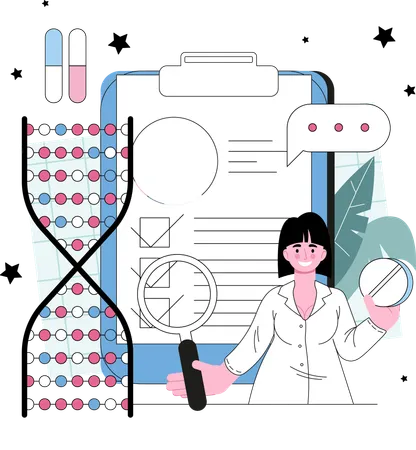 Woman examines genes report  Illustration