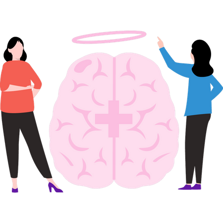 Woman examining the human brain  Illustration