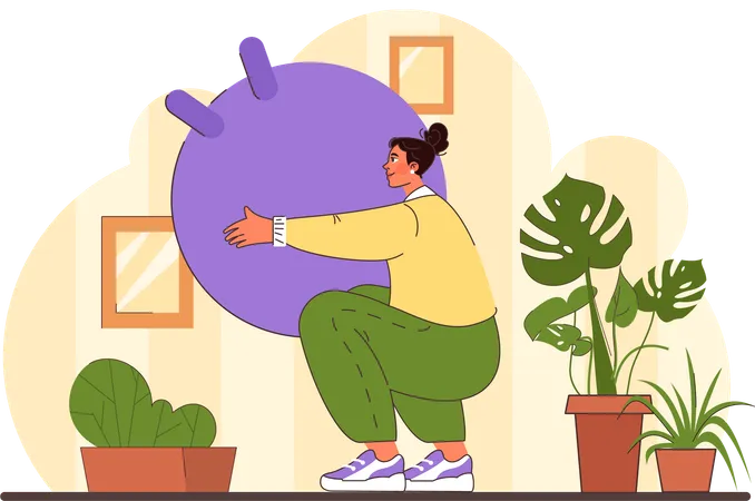 Woman exercises with the help of gym ball  Illustration