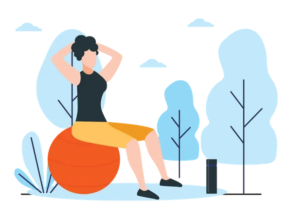 Woman Exercising On Ball  Illustration